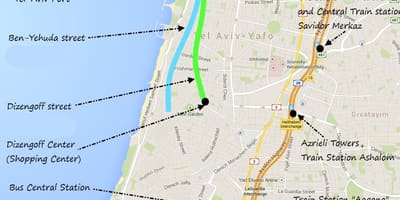 Kort af Tel Aviv almenningssamgöngum