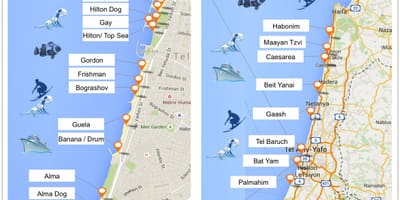 Kort af Tel Aviv ströndum